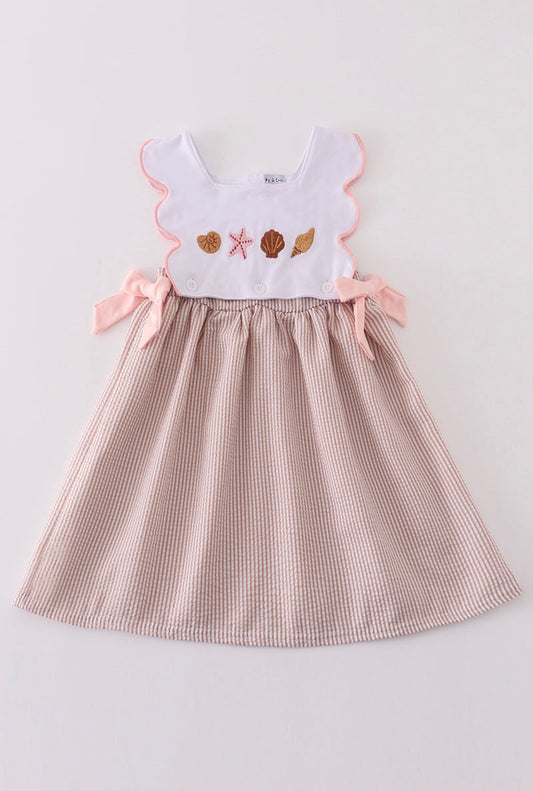 Little Girl Seersucker Embroidered Beach Dress