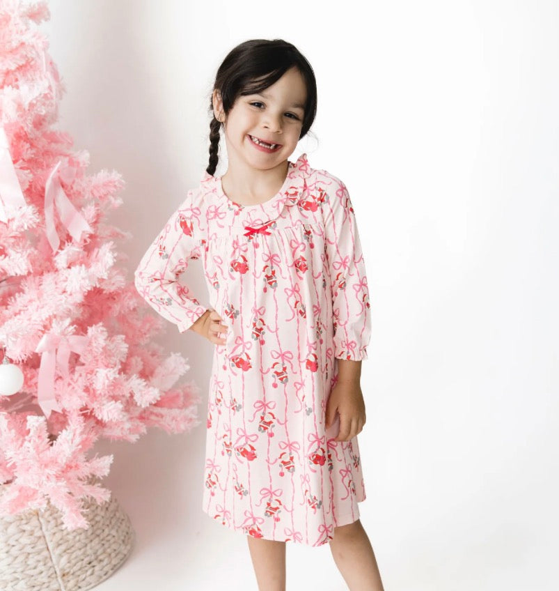 Angel Dear Bows & Santa Long Sleeve Gown with Ruffle Collar