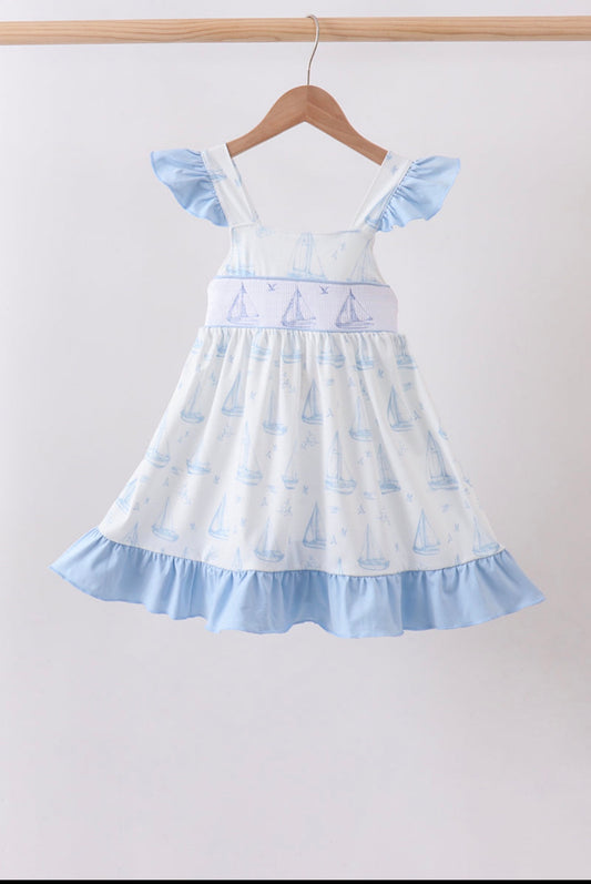 Little Girl Smocked Sailboat Dress