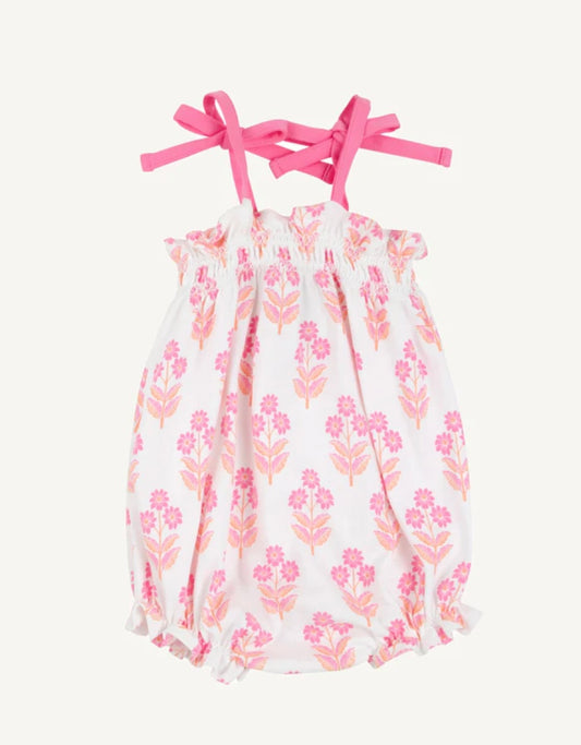 The Beaufort Bonnet Company Rosey Romper Bridgetown Harbour Hand Block/Winter Park Pink
