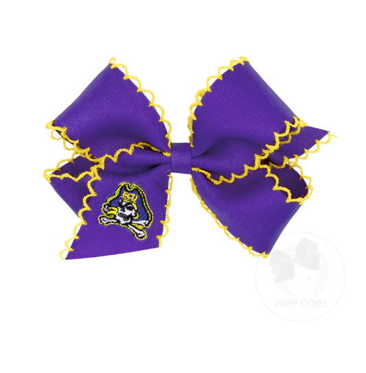 Wee Ones ECU Pirates Medium Grosgrain Hair Bow with Moonstitch Edge and Embroidered Collegiate Logo
