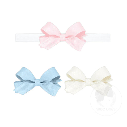 Wee Ones GIFT PACK! Three Tiny Grosgrain Hair Bows and One Add-A-Bow Band
