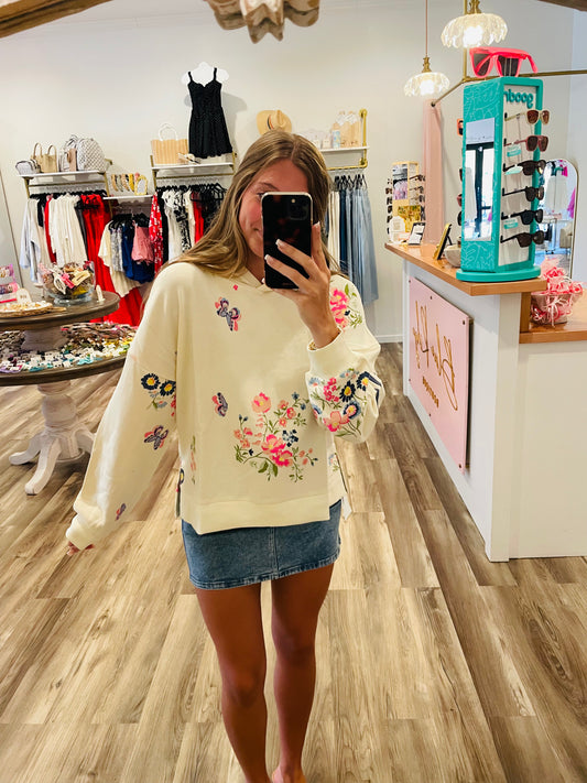 Simply Southern Oversized Ivory Floral Hoodie
