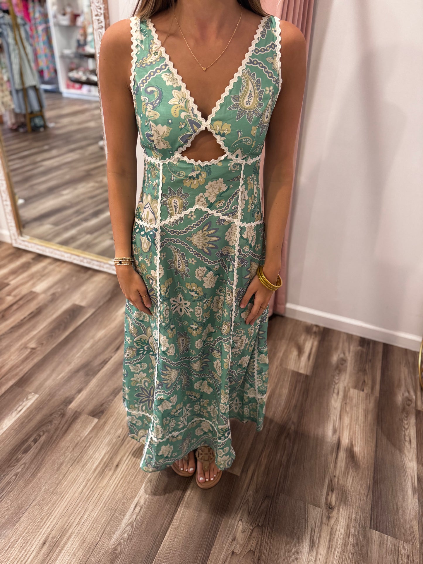 Carolina Green Floral Maxi Dress