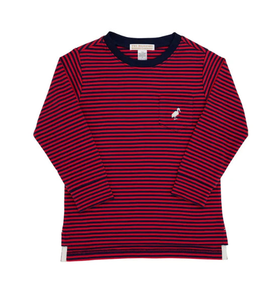The Beaufort Bonnet Company Long Sleeve Crewneck Richman Red/ Striped Nantucket Navy
