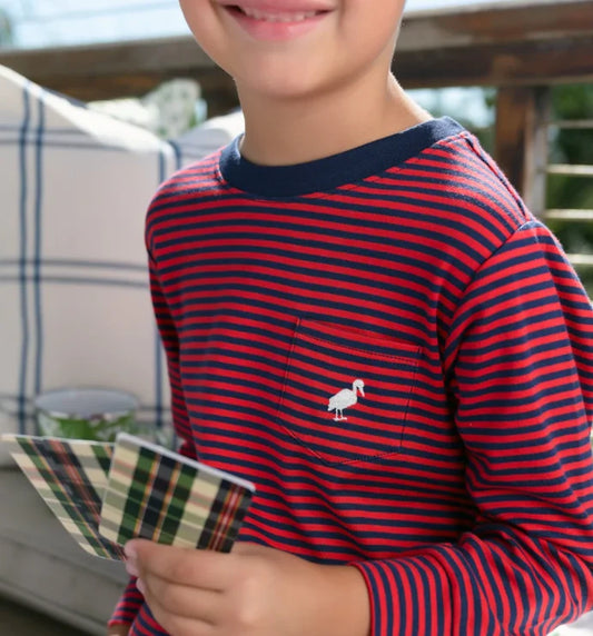 The Beaufort Bonnet Company Long Sleeve Crewneck Richman Red/ Striped Nantucket Navy