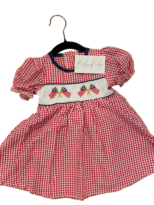 Little Girl Gingham USA Flag Dress