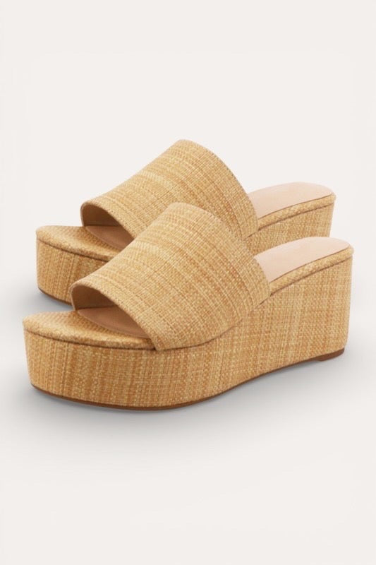 Natural Raffia Platform Wedges