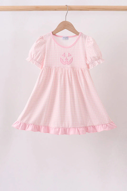 Little Girl Pink Jack-O-Lantern Applique Dress