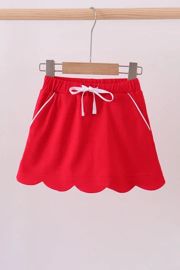 Little Girl Red Scallop Skort