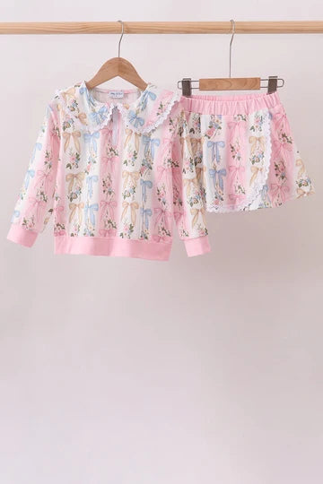 Little Girl Pink Bow Floral Set