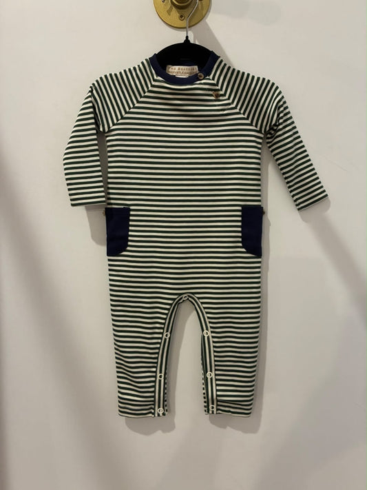 The Beaufort Bonnet Company Rayburn Romper Grier Green Stripe with Nantucket Navy