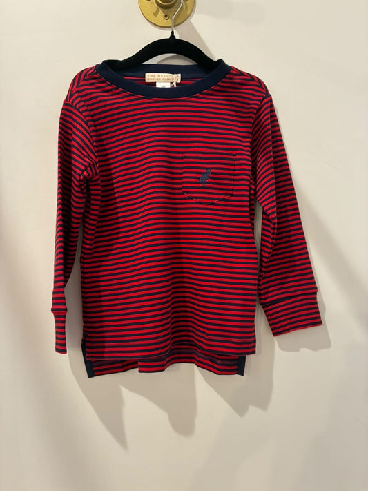 The Beaufort Bonnet Company Long Sleeve Crewneck Richman Red/ Striped Nantucket Navy