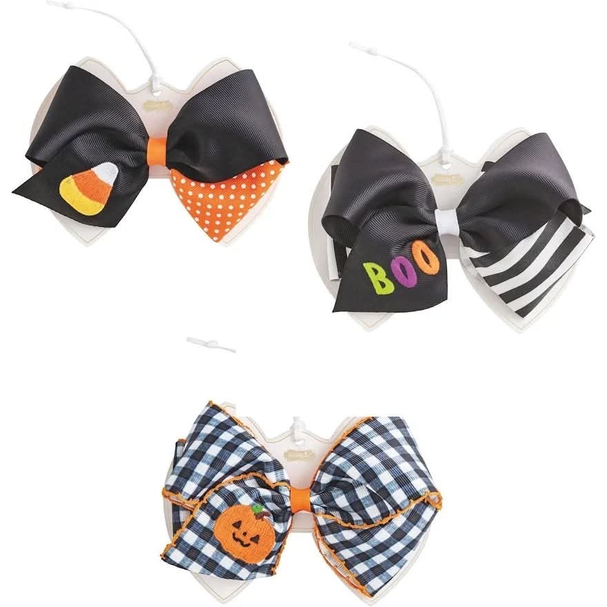 Mud Pie Halloween Embroidered Bow