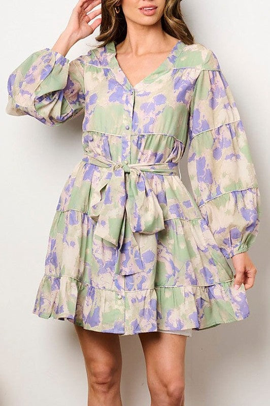 Lawrence Watercolor Longsleeve Babydoll Dress