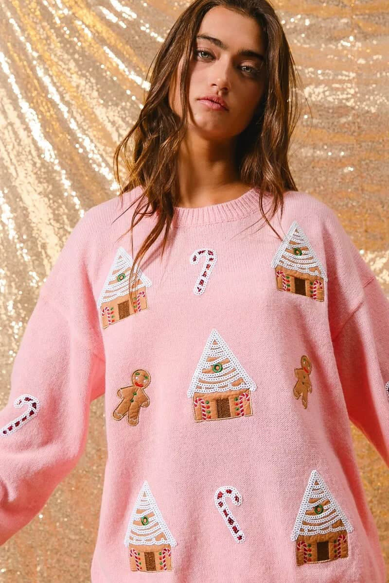 Reagan Pink Gingerbread Sweater