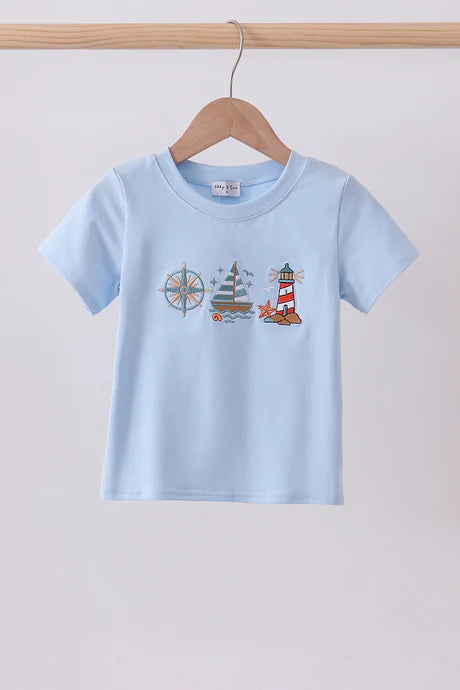 Little Boy Blue Sailboat Embroidered Tee
