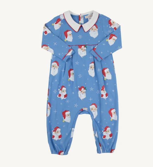 Beaufort Bonnet Company Long Sleeve Bradford Romper Dear Santa (Barbados Blue) with Worth Avenue White