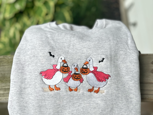 Geese Trick Or Treat Halloween Embroidered Crewneck