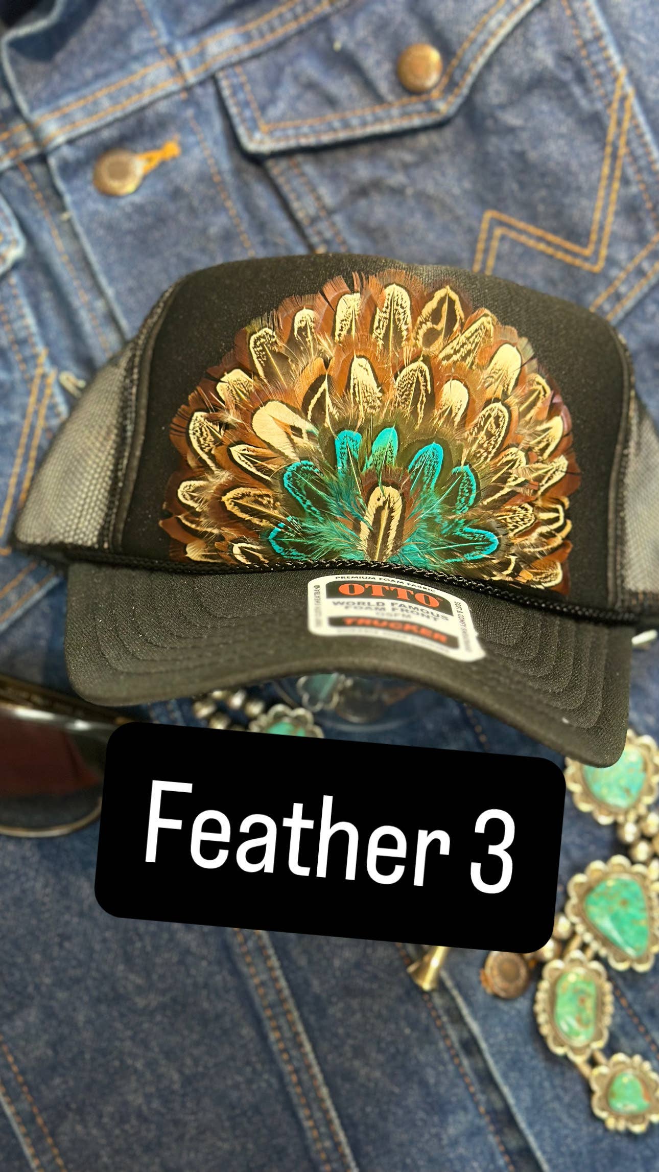 BLACK FEATHER TRUCKER HAT