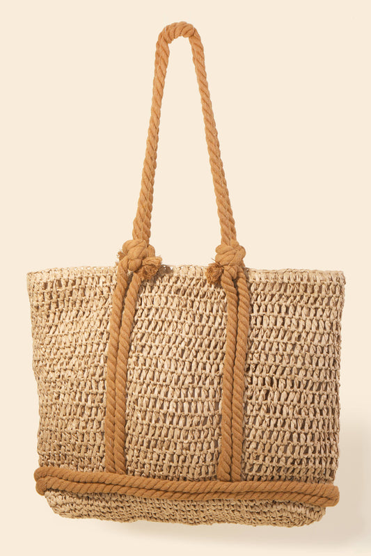 Rope Handle Straw Braided Tote Bag