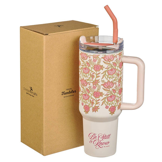 Tumbler w/straw SS Pink Be Still Ps. 46:10