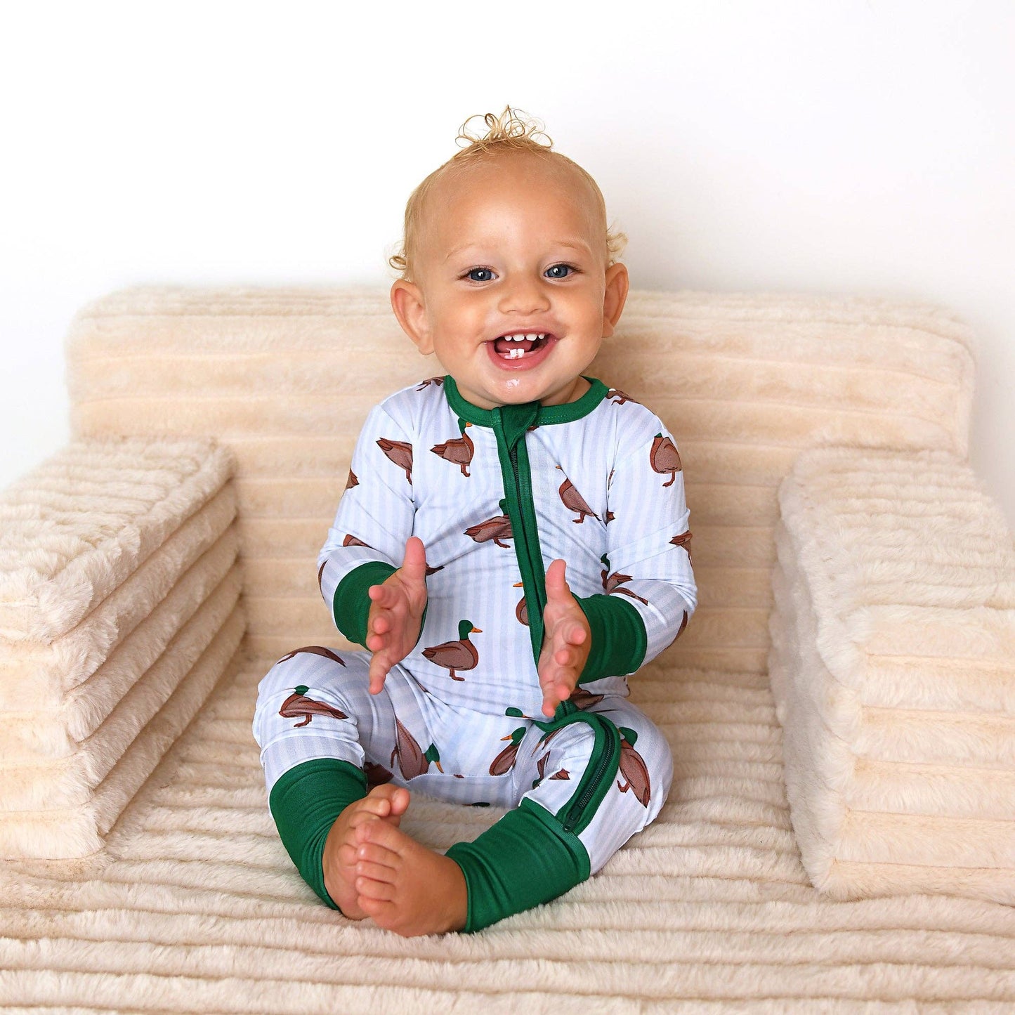Landon ZIP Duck Bamboo One Piece Baby Outfit