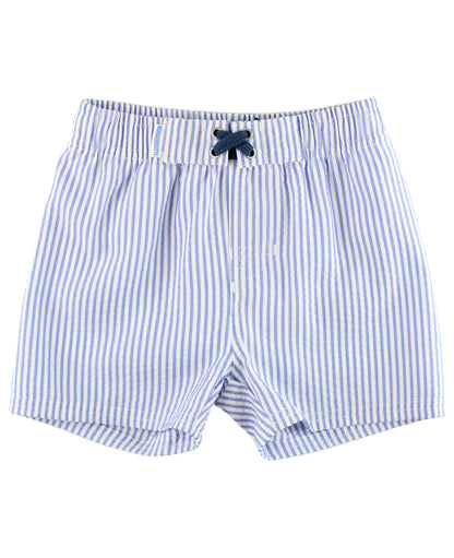 Boys Periwinkle Blue Seersucker Swim Trunks
