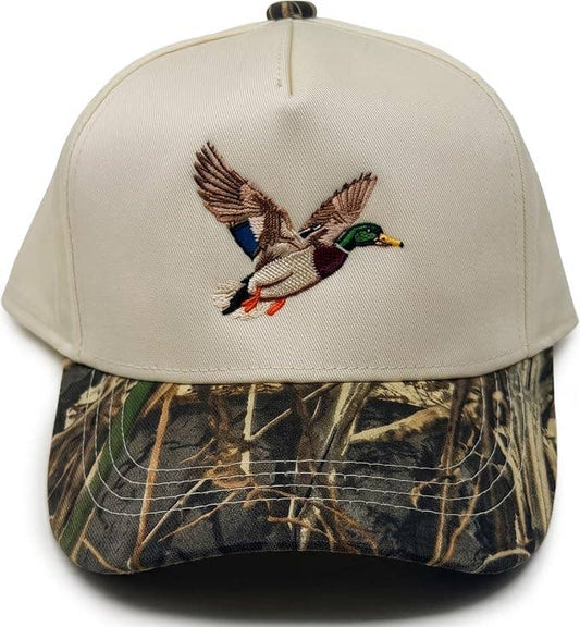 Kids/Baby Two Tone Vintage Cap: Mallard Duck-Wood Camo/Beige