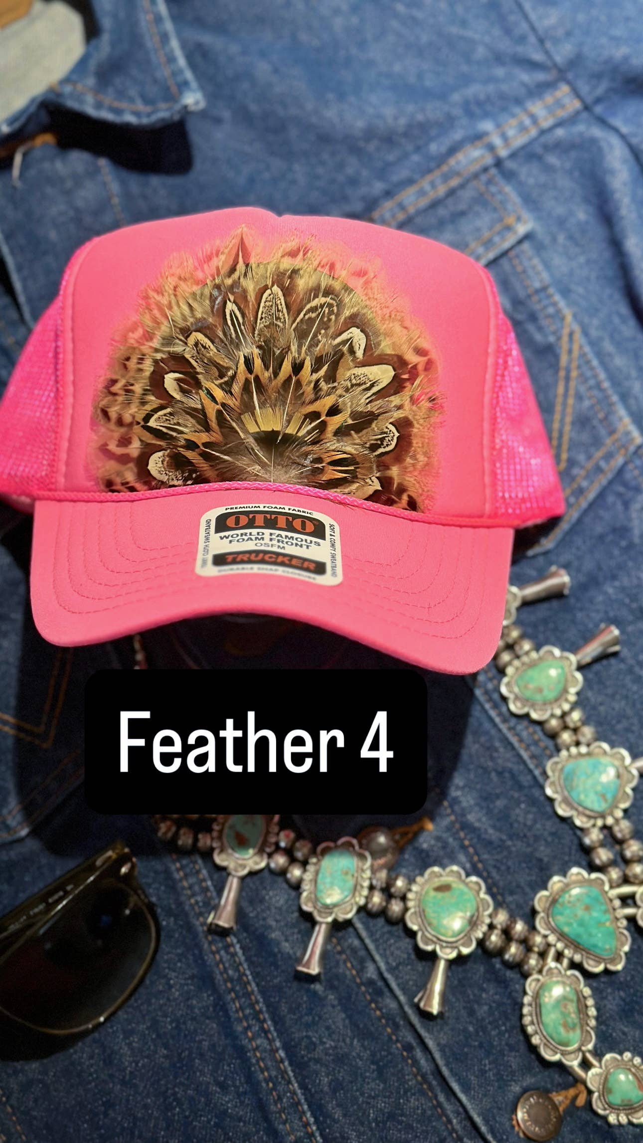 HOT PINK FEATHER TRUCKER HAT