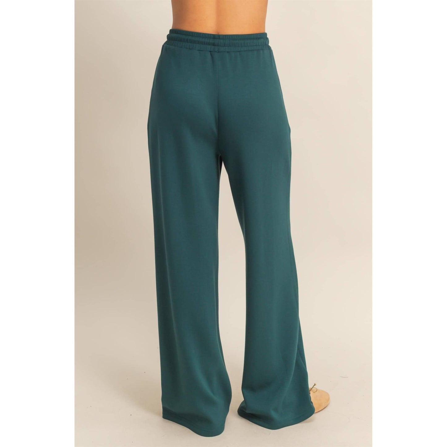 Scuba Drawstring Pintuck Wide Leg Pants