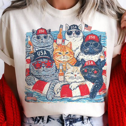 USA Patriotic Cats American Kitten Pet Grooming Graphic Tee