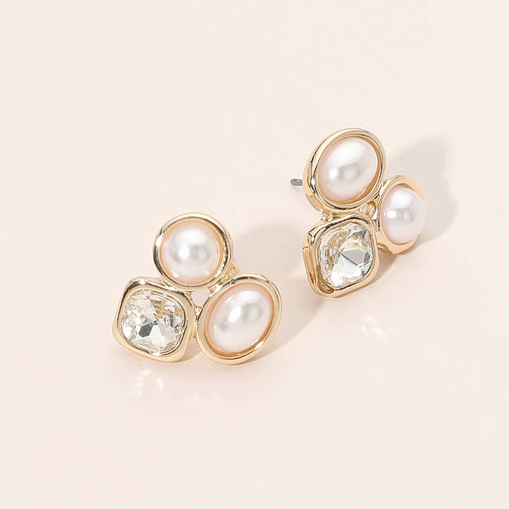 Triple Faceted Gem Cluster Stud Earrings