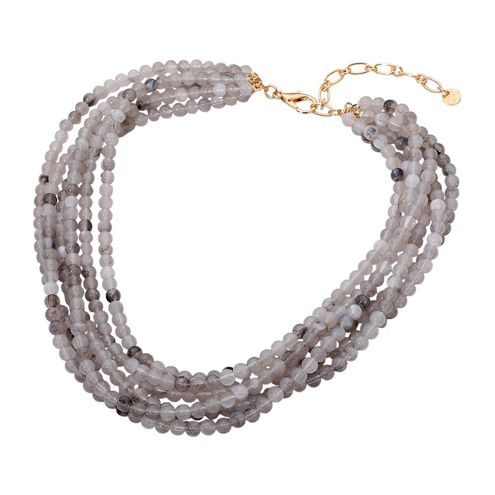 Marbled Resin Ball Beaded Multi Layered Statement Necklace