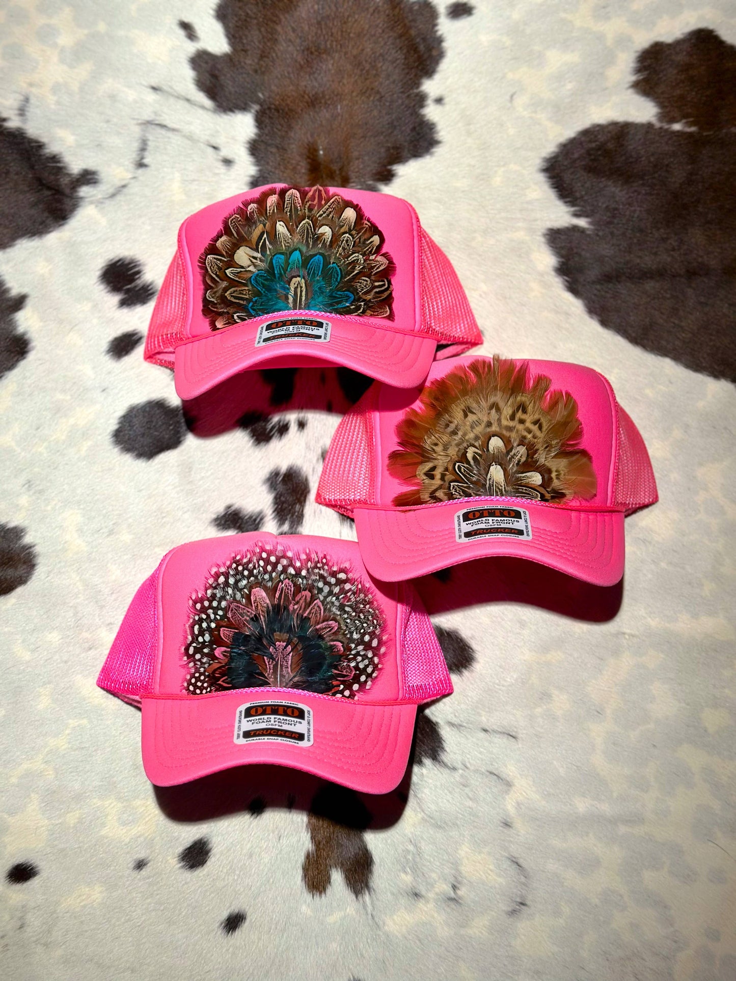 HOT PINK FEATHER TRUCKER HAT