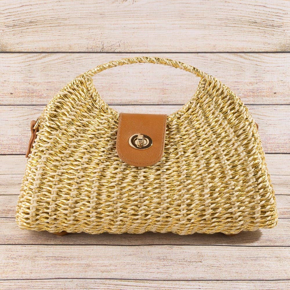 Woven Straw Top Handle Handbag
