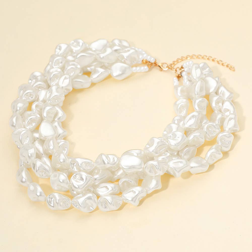 18K Gold Dipped Chunky Multi Layered Pearl Strand Necklace