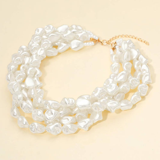 18K Gold Dipped Chunky Multi Layered Pearl Strand Necklace