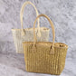 Gold Accent Straw Weave Square Tote Bag