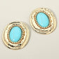 Bold Western Oval Turquoise Stone Center Beaded Frame Statement Earrings