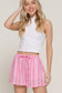 Elastic Waist Band Detail Stripe Printed Linen Effect Shorts