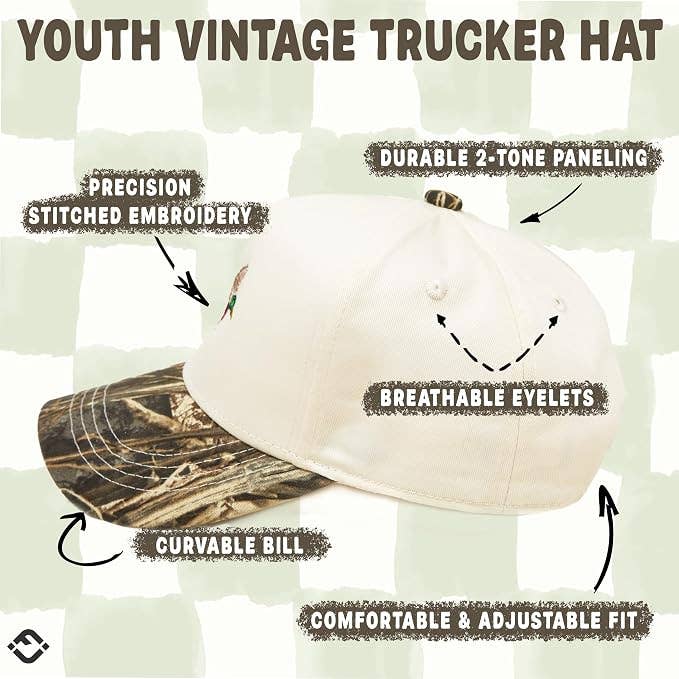 Kids/Baby Two Tone Vintage Cap: Mallard Duck-Wood Camo/Beige