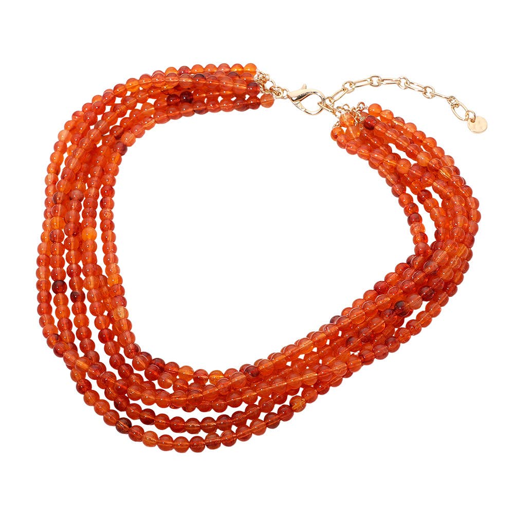 Marbled Resin Ball Beaded Multi Layered Statement Necklace