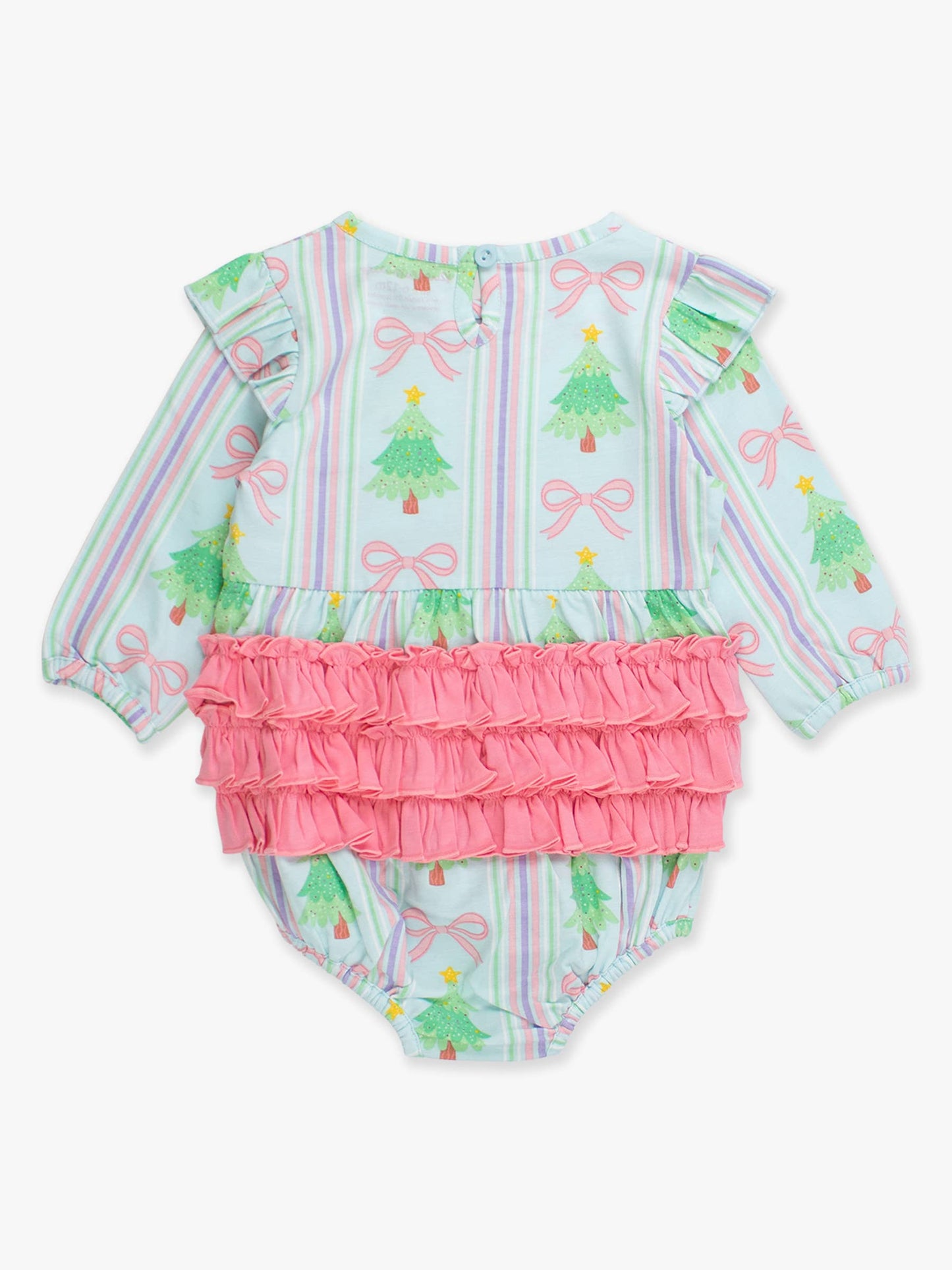 RuffleButts Baby Girls Merry Bow Dreams Knit Long Sleeve Flutter Bubble Romper