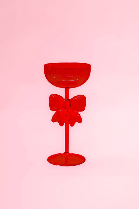 Bow & Bubbly - Red Holiday  Coupe and Wine Glass