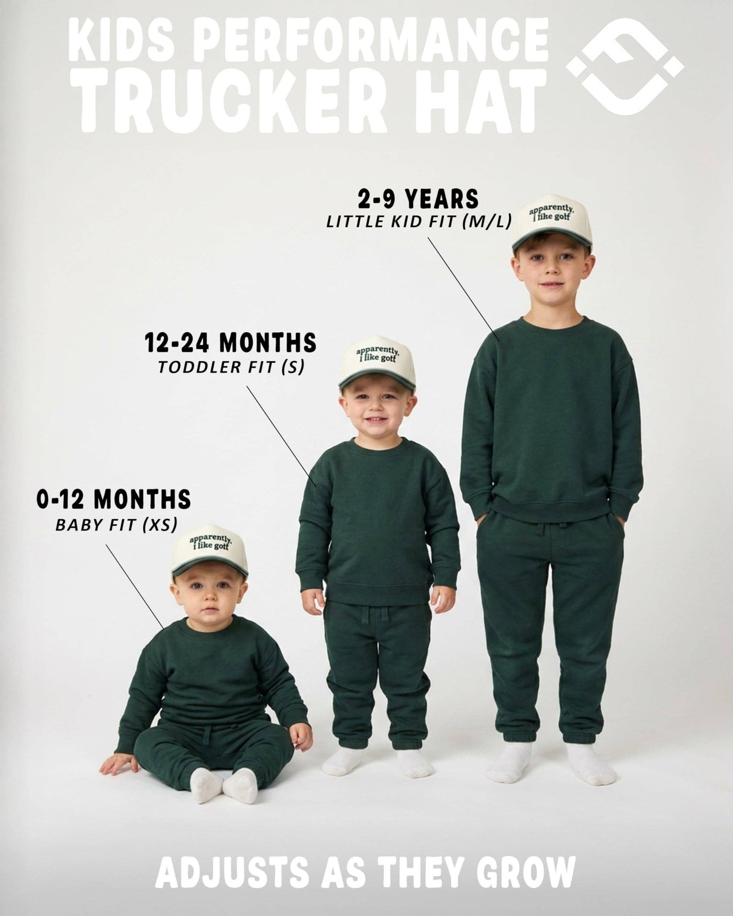 Kid's Golf Hat - Apparently, I Like Golf - Green/Beige