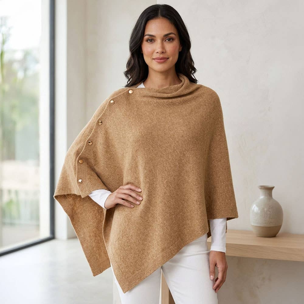 Convertible Button Detail Asymmetrical Poncho Wrap Shawl