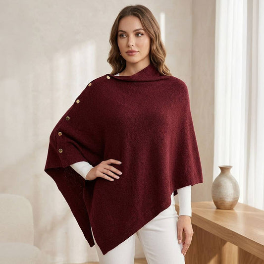 Convertible Button Detail Asymmetrical Poncho Wrap Shawl