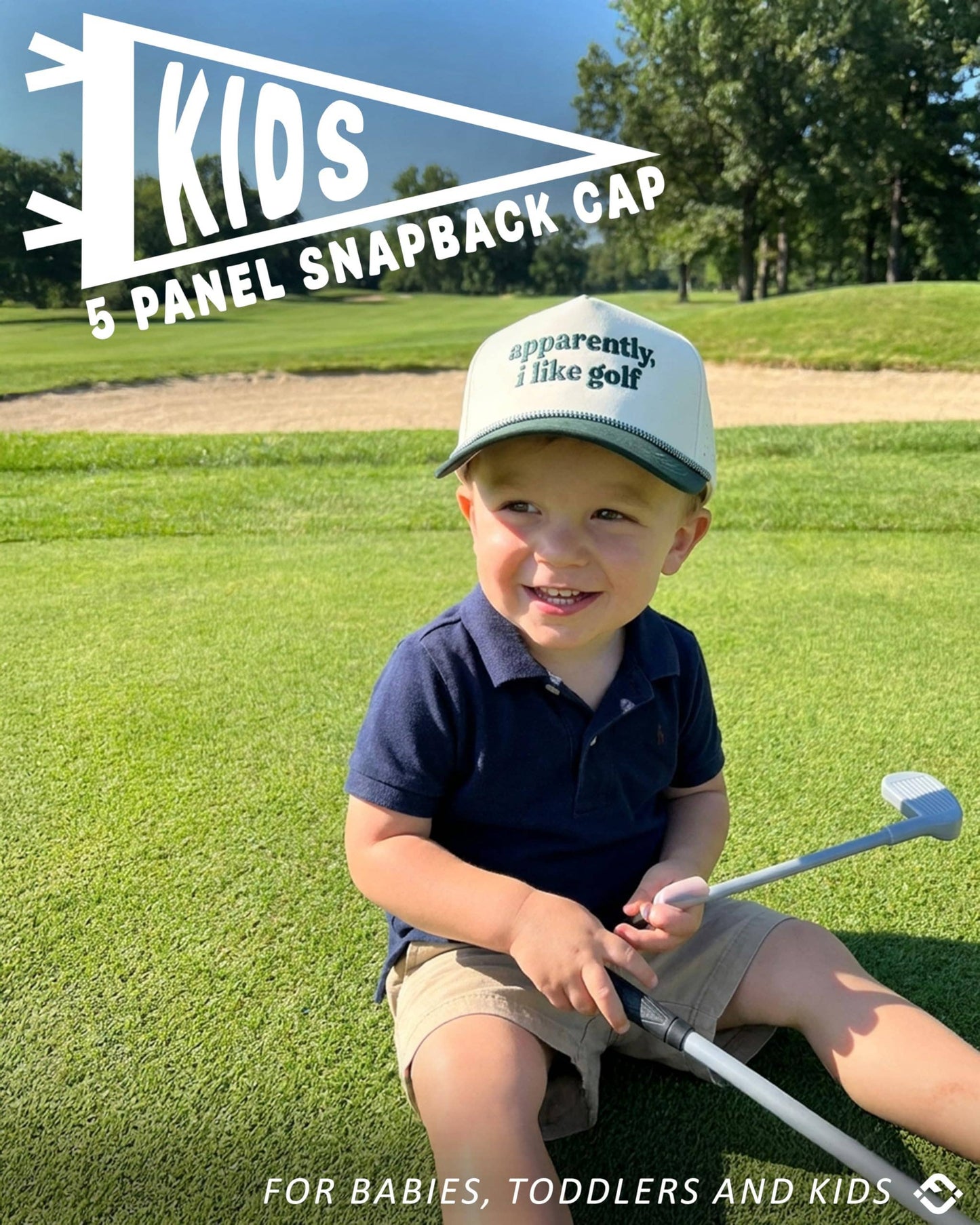 Kid's Golf Hat - Apparently, I Like Golf - Green/Beige