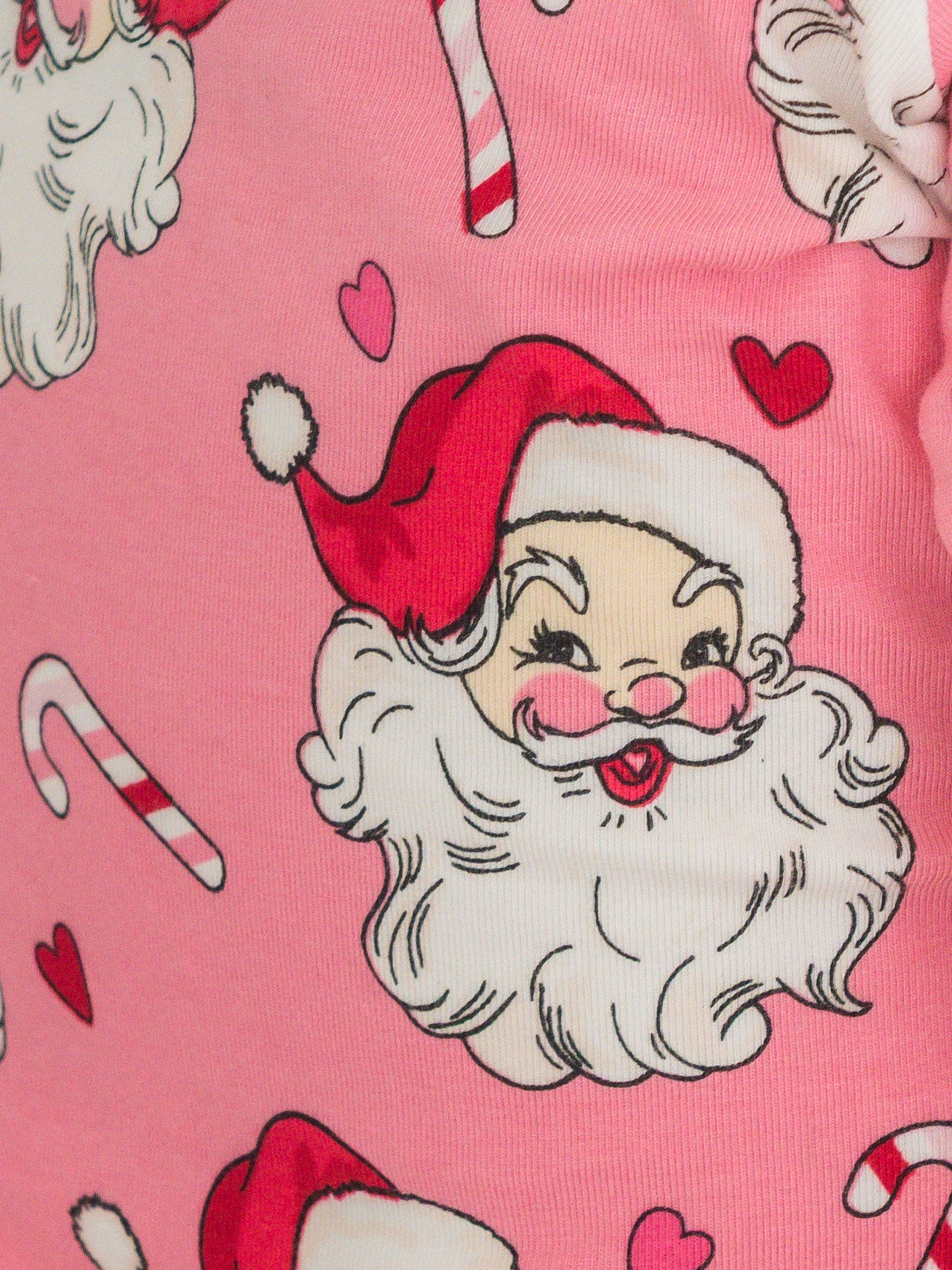 RuffleButts SoftSnooze™ Baby Girls Cotton Modal Pink Santa Joy Footed Ruffle One Piece Pajama